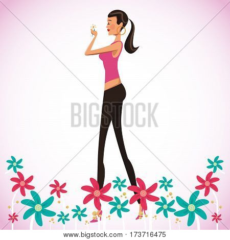 beatiful woman with flower card vector illustration eps 10