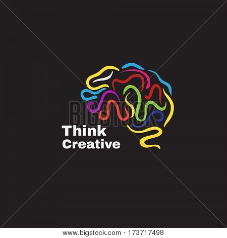 Vector logo with varicoloured human brain.Think creative.