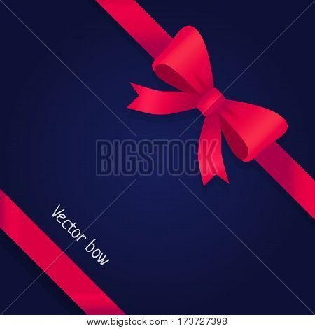 Vector bow. Shiny wide red ribbons. Satin line. Tied bob. Colour bow with two petals and two short tails. Bright decoration for gifts, presents, boxes. Simple cartoon design. Flat style illustration