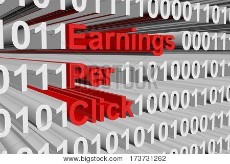 earnings per click are presented in the form of binary code 3d illustration