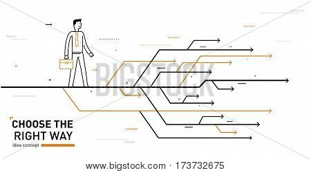 Businessman chooses the right path. Vector illustration Eps10. Success, career