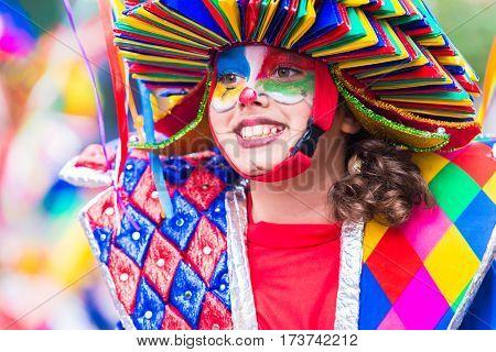 Badajoz, Spain, Sunday. February.26. 2017 Participants In Colorful Costumes Take Part In The Carniva