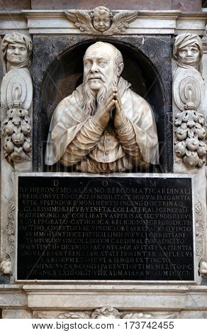 ROME, ITALY - SEPTEMBER 02: Monument to Gian Girolamo Albani in Church of Santa Maria del Popolo, Rome, Italy on September 02, 2016.