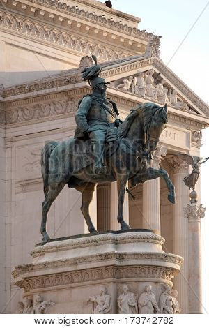 ROME, ITALY - SEPTEMBER 01: Equestrian sculpture of Victor Emmanuel II, Altare della Patria, Piazza Venezia, Rome, Italy on September 01, 2016.
