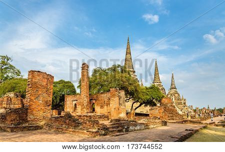 Wat Phra Si Sanphet temple in the Ayutthaya Historical Park. A UNESCO world heritage site in Thailand