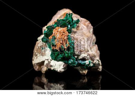 Dioptase Mineral Stone, Bedrock, Black Background, Healing Gemstone
