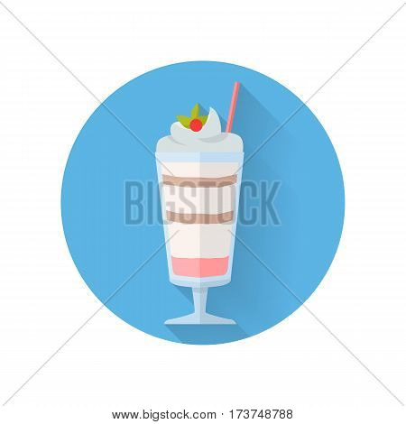 Vector sweet frozen ice cream. Ice cream icon. Summer cold ice cream with fruits in glass. Dessert illustration. Cold milk product. Ice cream logo on white background