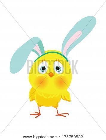 Funny chicken in bunny ears for Easter decoraction, Cartoon vector clipart