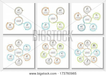 Business data visualization. Abstract flat elements of cycle diagram with 3, 4, 5, 6, 7 and 8 steps, options, parts. Vector business template for presentation. Creative concept for infographic.