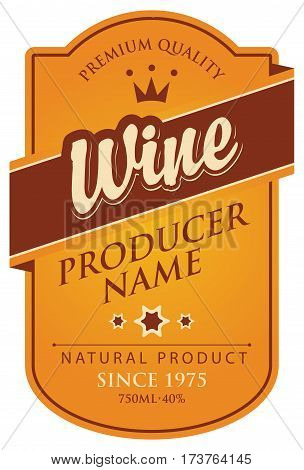label in curly frame for wine with ribbon and crown in retro style