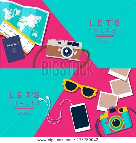 Let's Travel, layout, flat design, vector illustration.