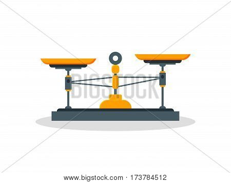 Flat store weigher. Mechanical scales for shop. Business sale objects. Measurement of grocery products. Isolated on white vector illustration.