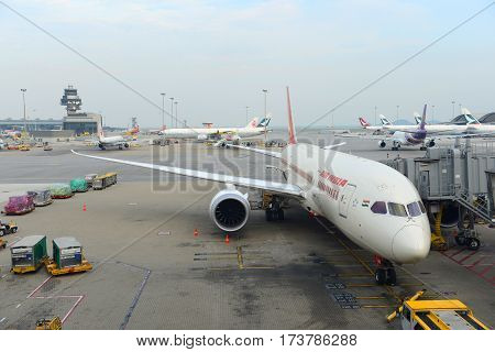 HONG KONG - AUG. 29, 2016: Air India Boeing 787-800 at Hong Kong International Airport Chek Lap Kok Airport.