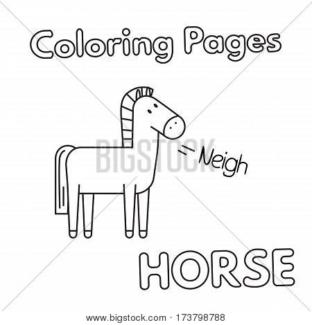 Cartoon horse illustration. Vector coloring book pages for children