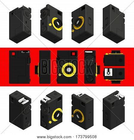 Isometric retro photo camera 3D. Vector set 1