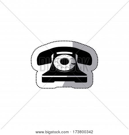 sticker black silhouette antique phone with auricular vector illustration