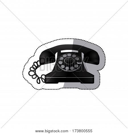 sticker monochrome silhouette antique phone with auricular vector illustration