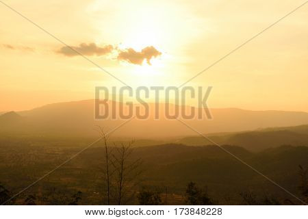 Landscape outdoor summer Sunset behind the mountains