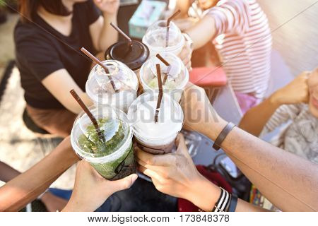 Hang on holiday with friends,friendship happy drinking.