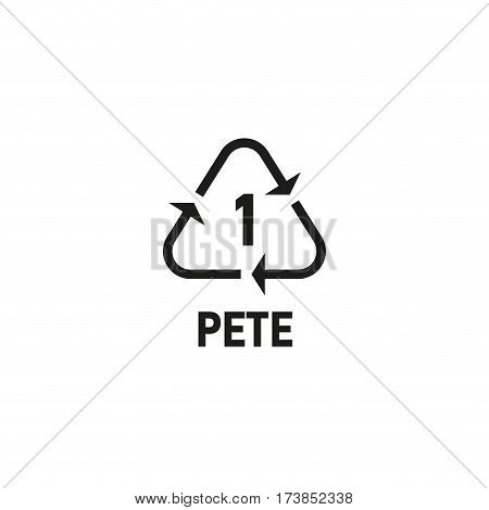 Packaging symbol isolated on white background vector illustration. Recycling symbol showing packaging materials made from polyethylene terephthalate. PETE 1 sign
