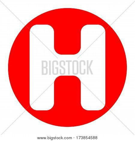 Letter H sign design template element. Vector. White icon in red circle on white background. Isolated.