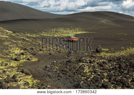 Hiking trail climb to the North Breakthrough Great Tolbachik Fissure Eruption 1975