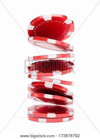 3d illustration of red casino chips isolated on the white background