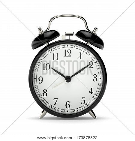 Classic black table clock isolated on a white background. 3d render illustration