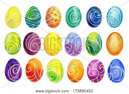 Easter eggs set watercolor template for design. Watercolour illustration for Easter holidays design iasolated