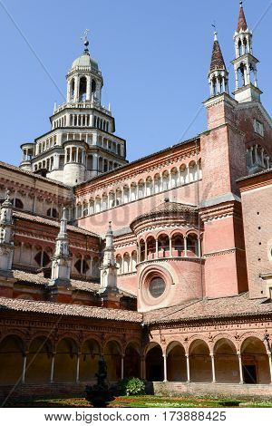 Pavia, Italy - 14 June 2015: Certosa of Pavia medieval church and monastery in Pavia Italy