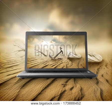 Desert on the monitor of a portative notebook
