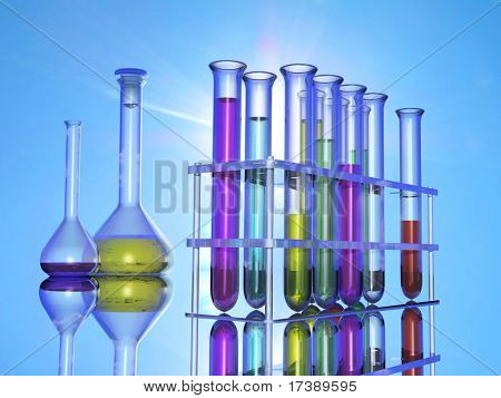 Chemische Geräte auf einer Spiegelfläche