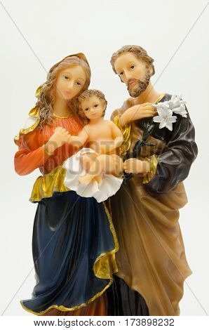 Closeup holy family isolated on white background