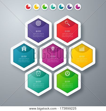 Vector illustration infographics seven hexagons. Stock vector