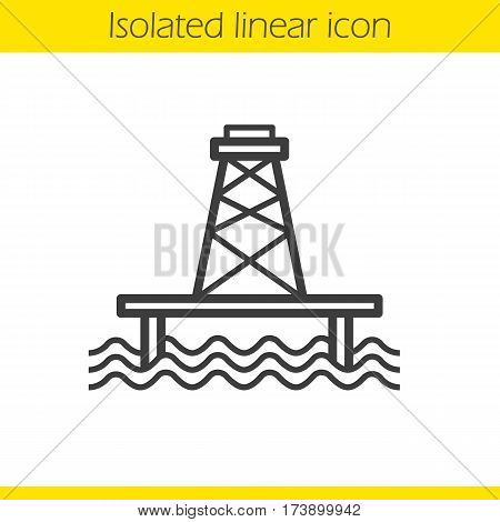 Off shore sea well linear icon. Thin line illustration. Oil production tower contour symbol. Vector isolated outline drawing
