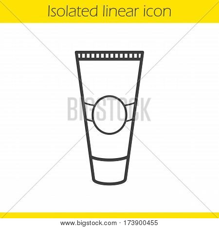 Cream tube linear icon. Toothpaste thin line illustration. Aftershave cream contour symbol. Vector isolated outline drawing