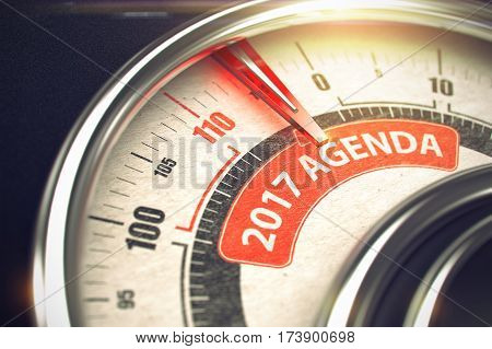 2017 Agenda - Conceptual Manometer with Red Text on It. Horizontal image. Metal Compass with Red Punchline Reach the 2017 Agenda. 3D Illustration.