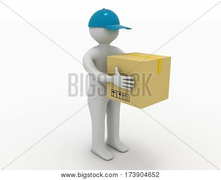 3D Man And Cardboard.