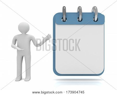 3D Man Calendar Concept.  Illustration On White