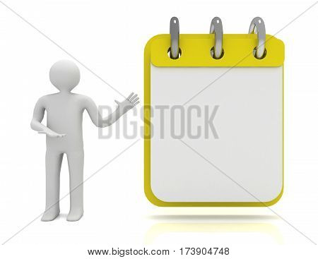 3D Man Calendar Concept.  Illustration On White