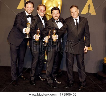 Dan Lemmon, Andrew R. Jones, Adam Valdez and Robert Legato at the 89th Annual Academy Awards - Press Room held at the Hollywood and Highland Center in Hollywood, USA on February 26, 2017.