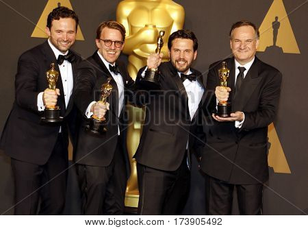 Dan Lemmon, Andrew R. Jones, Adam Valdez and Robert Legato at the 89th Annual Academy Awards - Press Room held at the Hollywood and Highland Center in Hollywood, USA on February 26, 2017.