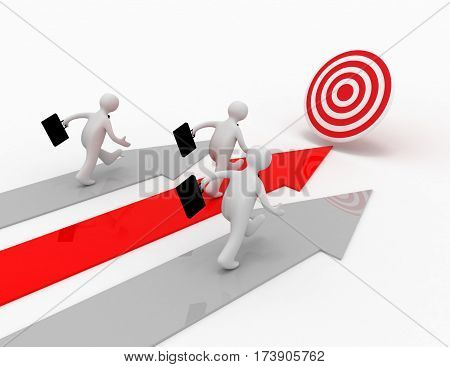 3D Businessman Run To Target. Winner, Lieadership Conept
