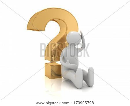 3d man sitting with question mark. illustration on white background