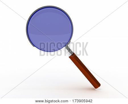 3d magifying glass concept on white background