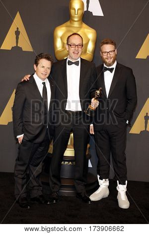 Michael J. Foc, John Gilbert and Seth Rogen at the 89th Annual Academy Awards - Press Room held at the Hollywood and Highland Center in Hollywood, USA on February 26, 2017.