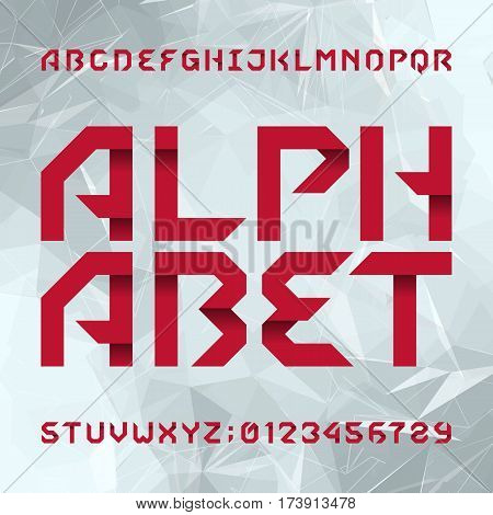 Decorative alphabet typeface. Type letters and numbers on a light сoloured polygonal background. Vector font for your design.