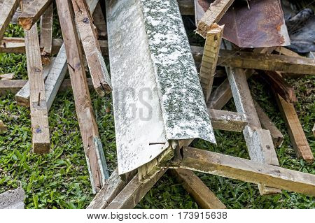 Builders Rubble Stacked And Ready For Collection And Removal