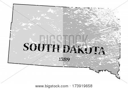 South Dakota State And Date Map Grunged