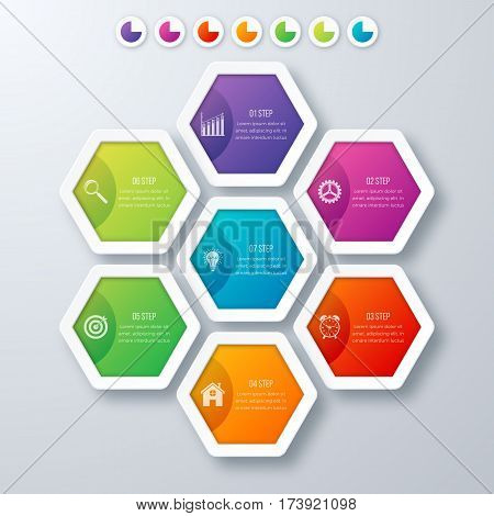 Vector illustration infographics seven hexagons. Stock vector